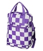 Mochila quadriculada branca e roxa