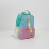 Mochila infantil colorida com bolso e laço