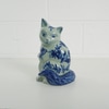 Escultura Gato Faiança Azul